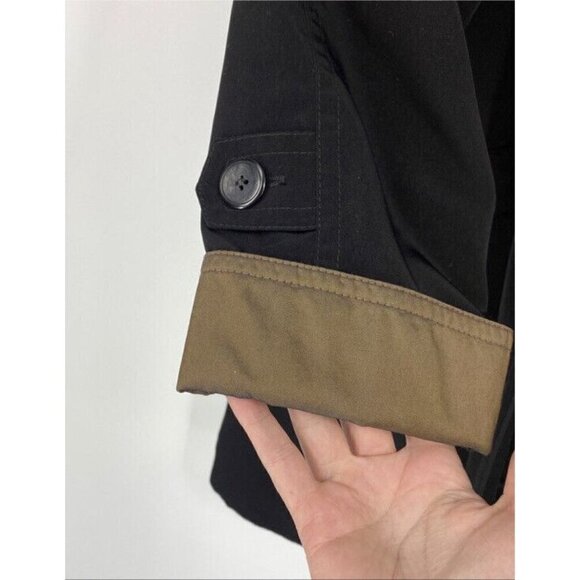 Gallery Petites black and bronze lined trench coat. Zip Out Liner. Size PS - Picture 5 of 8